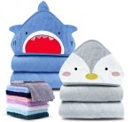Cute Castle 2 Pack Bamboo Hooded Baby Towel 8 Washcloths - Soft Bath Towel for Bathtub for Newborn, Infant - Ultra Absorbent, Natural Baby Stuff for Boy and Girl (Lovely Elephant, Happy Bird)